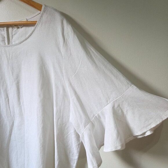 EUC CYNTHIA ROWLEY WHITE LINEN BLEND WHITE BELL SLEEVES TOP SIZE 1X - Picture 6 of 15